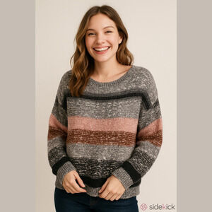 Please Dropped Shoulders Chunky Knit  Mohair Blend Striped Sweater M/L